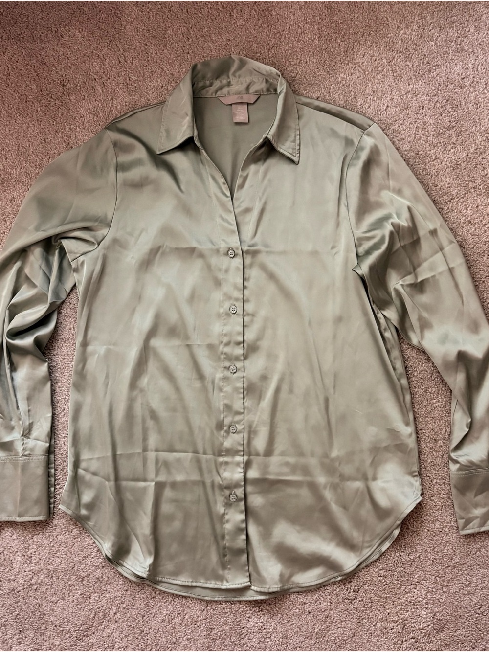 H&M Olive Green Satin Button-Down Shirt